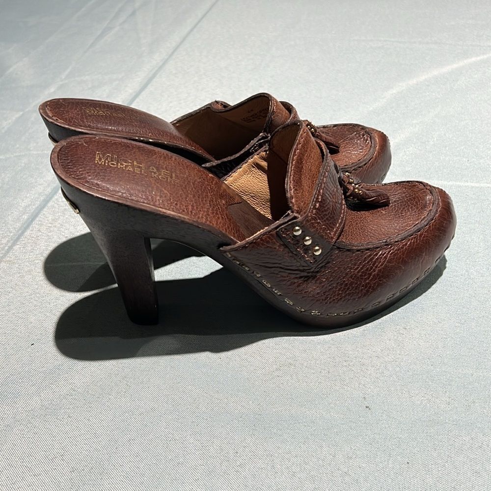 Michael Kors Wooden High Heel Clogs real leather Size 8. B56 - Picture 5 of 10